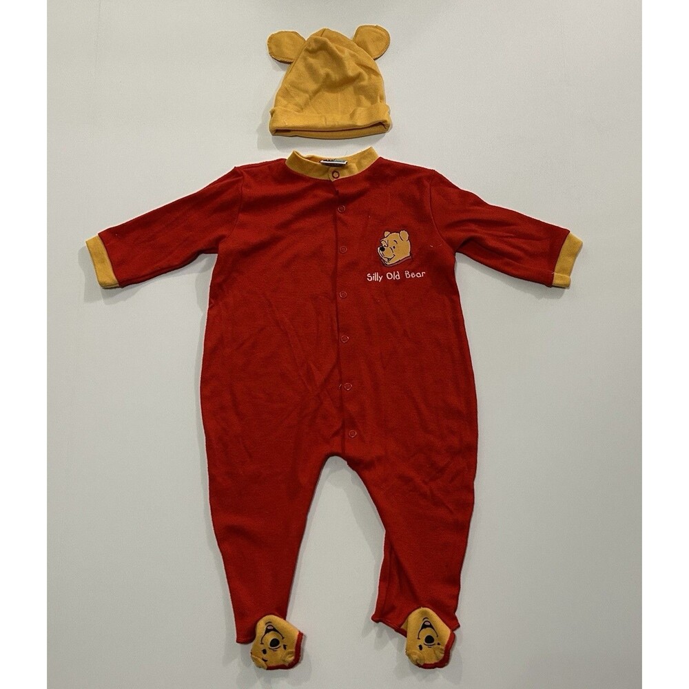 Vintage Winnie The Pooh One Piece Snap Large (19-24) Pounds W/ Hat Cap